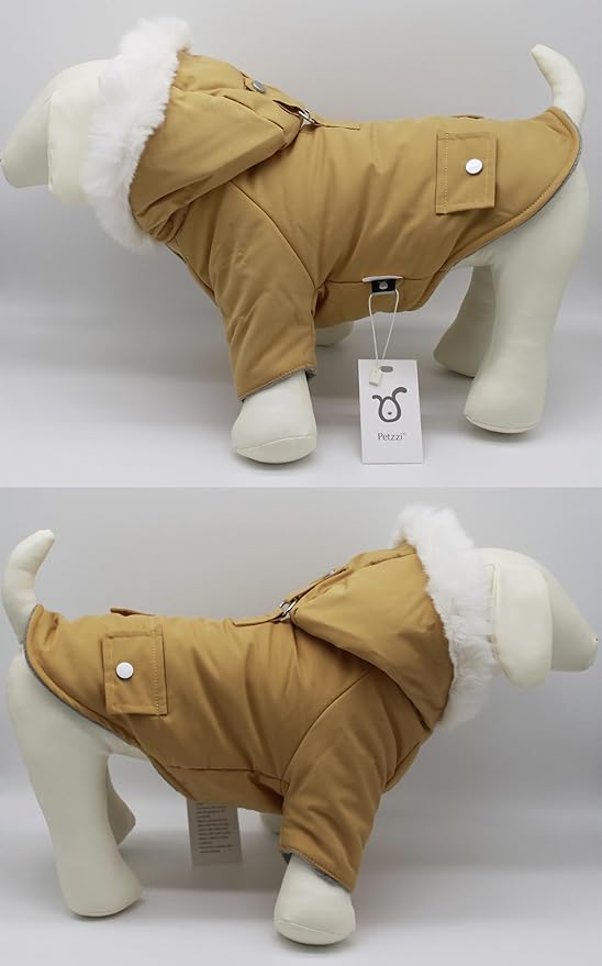 Pet Warm Dog Coat for Winter Dog Clothes Hooded Dog Jacket for Small Puppies Medium Large Dog Cat Clothes Insulated Padded Snow Jacket for Cold Weather Faux Fur (X-Small, Yellow)