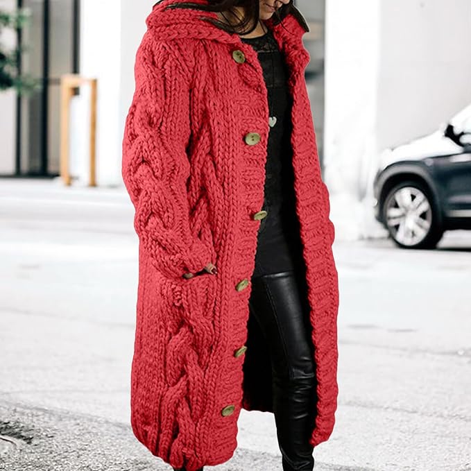 LOAIHA Women Chunky Cable Knit Long Sleeve Cardigan Fall Winter Trendy Oversized Button Down Sweaters Outerwear with Pocket