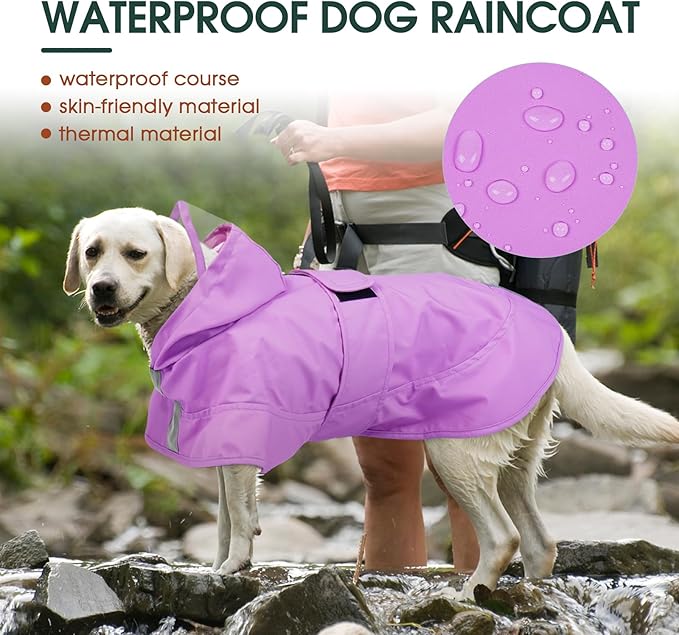 Kuoser Dog Raincoat, Waterproof Dog Rain Jacket with Clear Hooded Double Layer, Lightweight Reflective Dogs Rain Coat with Adjustable Belly Strap, Rain Coats for Medium Dogs Outdoor Wear, Pink M