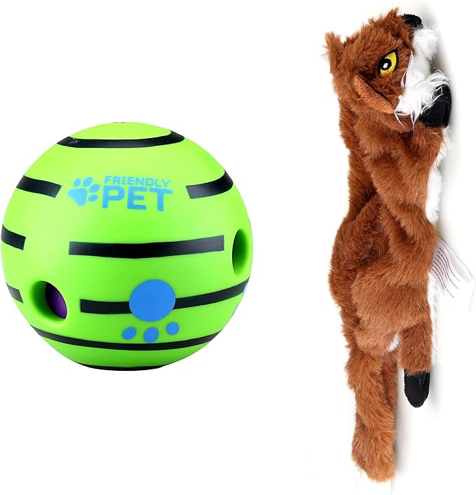 Wobble Giggle Ball and Plush NO Stuffing Squeaky Toy Combo (Fox)