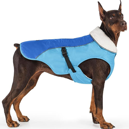 EMUST Dog Coat Winter, Warm Dog Snow Jacket for, Adjustable Small/Medium/Large Dogs Coat/s for Winter, New Blue, L