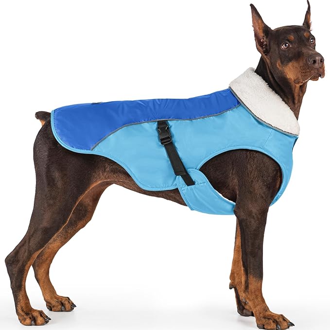EMUST Dog Jacket Winter, Cozy Windproof Dogs Jacket for Cold Weather, Solid Color Dog Vests for Winter for Medium Dogs, New Blue, M