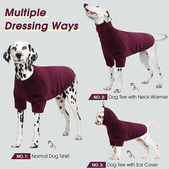 ROZKITCH Dog Shirt with Hoodie Dog Ears Cover 2 in 1, Soft Lightweight Dog Striped T Shirt Pullover Dog Tank with Detachable Ear Wrap, Dog Hoodie Tshirt Dog Boy Girl, Stretchy Sweater WineRed XL