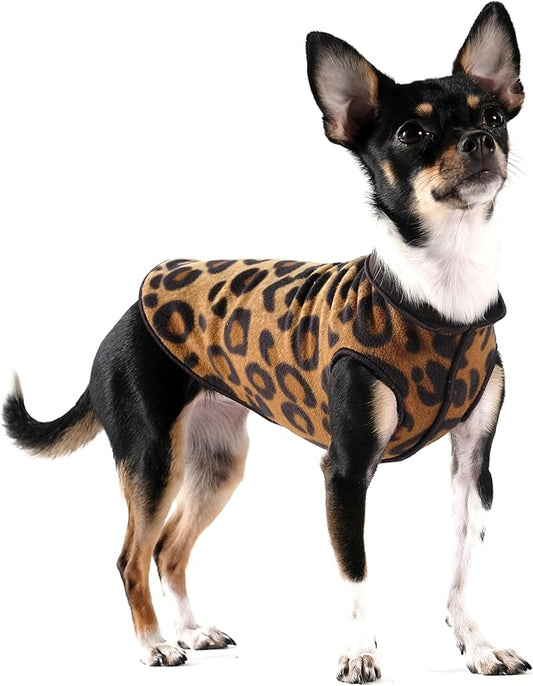 Goldpaw Duluth Double Fleece Dog Sweater Vest for Small Dogs - Soft, Stretchy Dog Fleece - Warm Pet Jacket for Fall and Winter - Premium Pet Outerwear - Machine Washable - Leopard/Black - Size 10