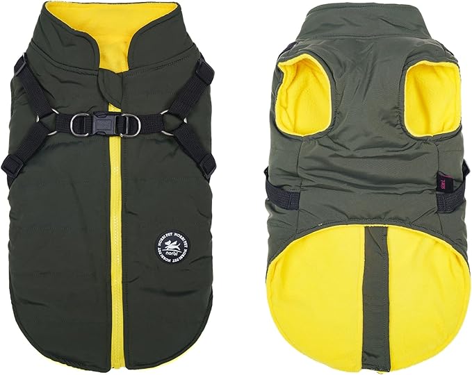 Norbi Dog Coat - Winter Jacket with Built-in Harness, Adjustable Warm Coats for Small to Large Dogs in Cold Weather