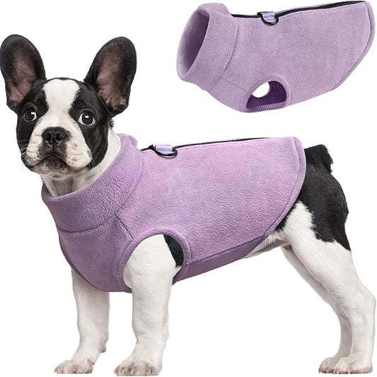 Idepet Dog Fleece Vest Sweater Zip Up Warm Pullover Dogs Jacket with D-Ring Leash Winter Cold Weater Coat Pet Sweatershirt Clothes Hoodie for Small Medium Dogs Boy Girl (Purple, XL)
