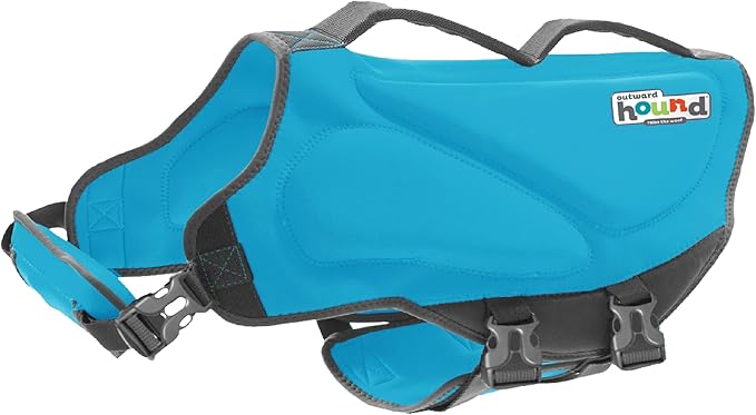 Outward Hound Dawson Swim Dog Life Jacket, High-Performance Neoprene Dog Life Vest for Swimming, Boating, and Water Safety, Large, Blue