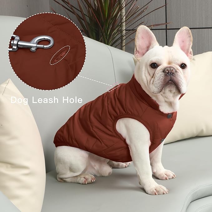 2 Layers Fleece Lined Warm Dog Jacket for Winter Cold Weather,Soft Windproof Large Dog Coat,Brown XXL