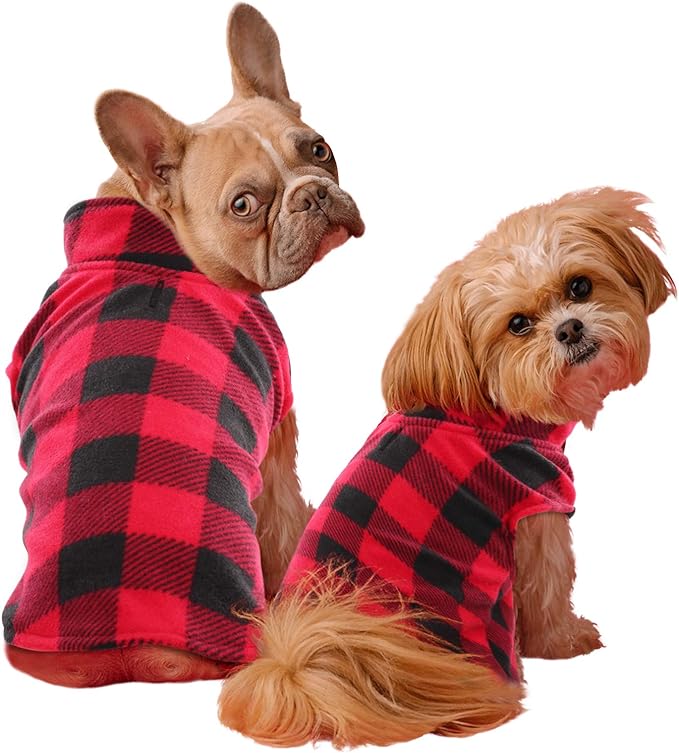 Kama Bridal 3 Pack Dog Coat - Spring, Autumn, Winter - Fleece Vest for Cats & Dogs - Small & Medium - Red, Pink, Purple Plaid (M)
