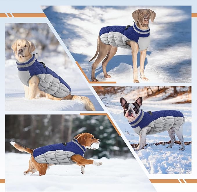 Large Dog Coat, XXLarge Dog Winter Coat, Waterproof Pet Jacket with Back Zipper,Extra Large Pet Coats, Warm Fleece Jacket with D-Ring, Windproof Winter Clothes Golden Retriever,Blue,XXL