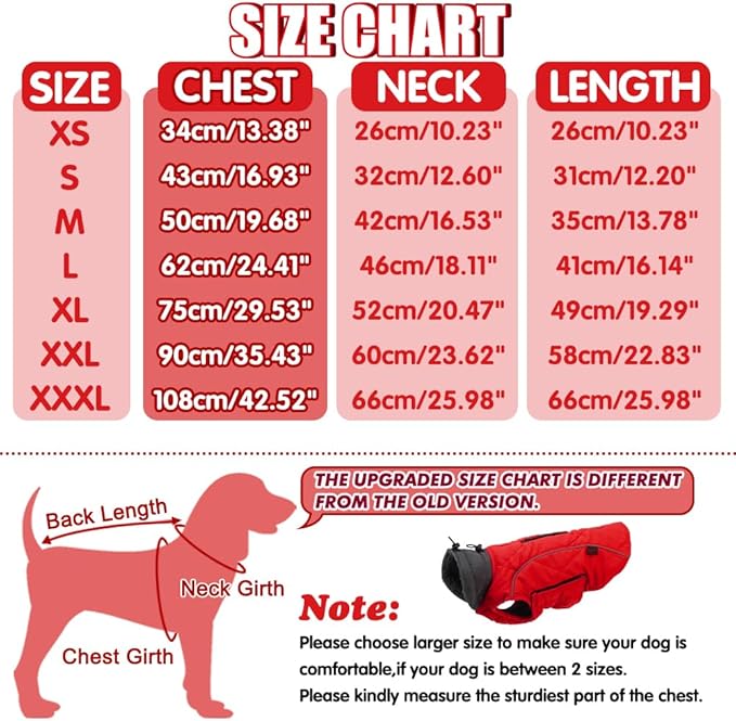 EMUST Dog Jackets for Winter, Cold Weather Coats for Dogs, Soft Winter Jackets for Medium Large Dog, Pet Vest for Small Medium Large Dogs, Red, L