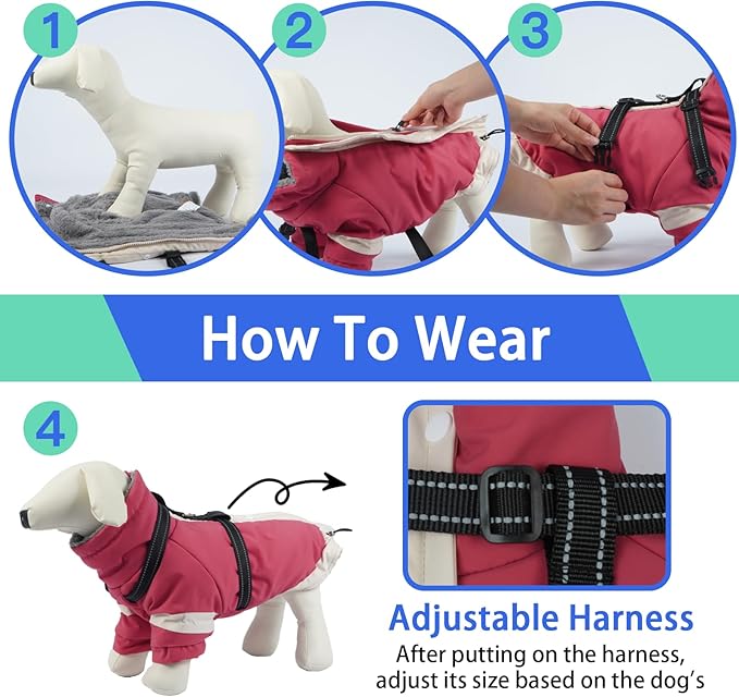 MIGOHI Dog Coat with Harness Built in, 2-in-1 Windproof Dog Winter Coat, Thermal Reflective Jacket with Back Zipper for Large Dogs Cold Weather, Labrador Retriever, Pink, 2XL