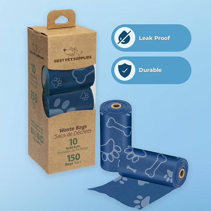 Best Pet Supplies Dog Poop Bags (150 Bags) for Waste Refuse Cleanup, Doggy Roll Replacements for Outdoor Puppy Walking and Travel, Leak Proof and Tear Resistant, Thick Plastic - Royal Blue