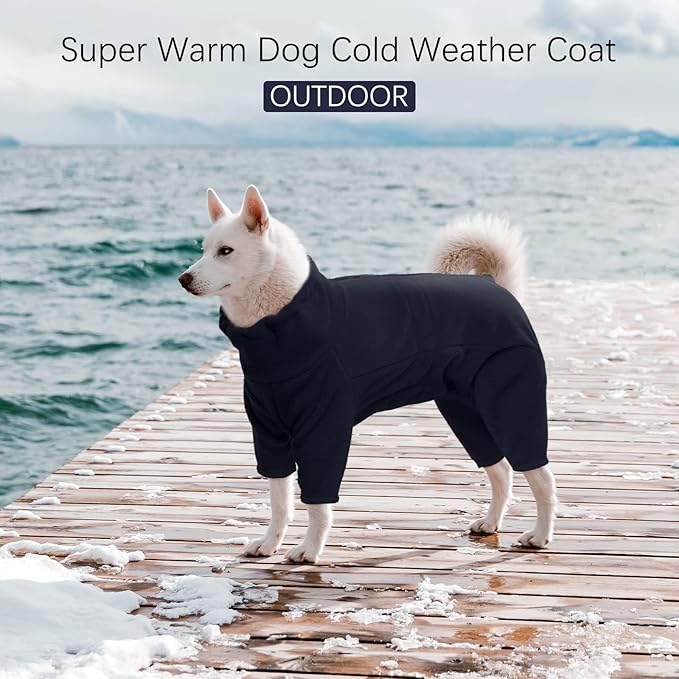 ROZKITCH Dog Fleece Jacket, Pet Windproof Warm Cold Weather Jacket Vest Cozy Jumpsuit Apparel Outfit Clothes for Medium Large Dog Walking Hiking Sleep Blue XL