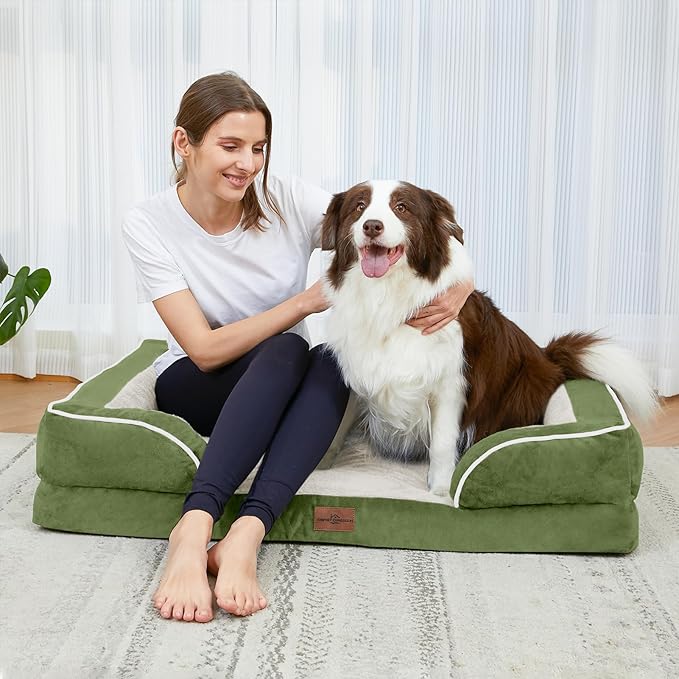 Comfort Expression Orthopedic Dog Bed for Small Dogs 20x14 Inch, Waterproof Supportive Egg Crate Foam Small Pet Bed with Removable Bolster, Dog Couch with Washable Cover & Non-Slip Bottom, Light Green