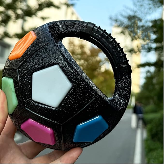 The Mellow Dog Calming Ball with Handle for Dogs, Mellow Dog Calming Ball, Interactive Football Shape Dog Toy, Tpr Chewable Material, Squeaky, Water Play, Training & Outdoor Games (White+Black-A)