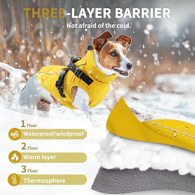 Dog Winter Coat Reflective Water-Resistant Jacket, Fleece Lined Windproof Puppy Coat with Back Zipper & D-Ring, Cold Weather Dog Coats for Small Medium Large Dogs (S, Orange)