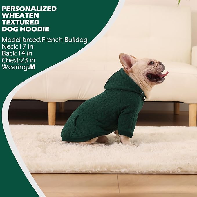 EXPAWLORER Textured Cable Knit Basic Dog Hoodie, Elevated Style Dog Sweater with Leash Hole and Pocket, Soft and Warm Pet Winter Coat, Cold Weather Clothes for Small Medium Large Dogs Cats,Green S