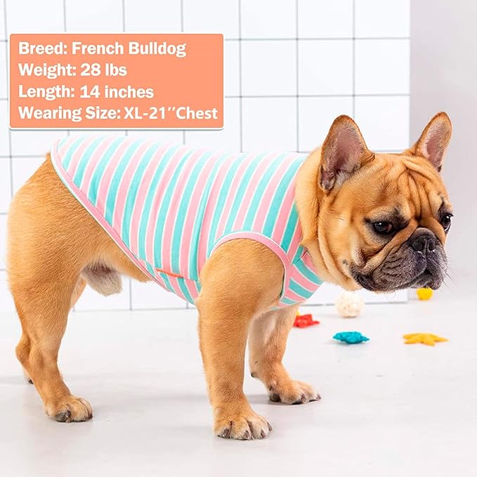 KYEESE 2Pack Dog Shirts Striped T Shirt Cotton Tank Top Soft Tee for Small Dogs Lightweight Clothes Sleeveless Dog Vest, Medium,Pink+Striped