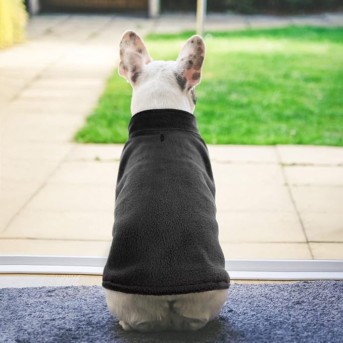 FUAMEY Dog Fleece Vest for Small Dogs,Warm Stretchy Dog Sweatshirts Pullover with Leash Hole Dogs Sweater Soft Pet Turtleneck Cozy Pet Vest Lightweight Sleeveless Black XXS