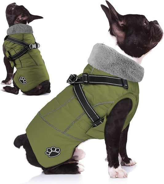 Doglay Dog Coat with Harness, Reflective Warm Dog Jacket Waterproof Puppy Winter Coat for Cold Weather, Adjustable Fleece Jacket for Small Medium Large Dogs