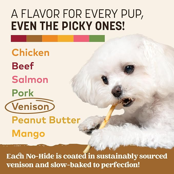 Earth Animal No Hide Stix - Long Lasting Rawhide Free Small Dog Chews Sticks, Venison - 80 Count Extra Value Pack