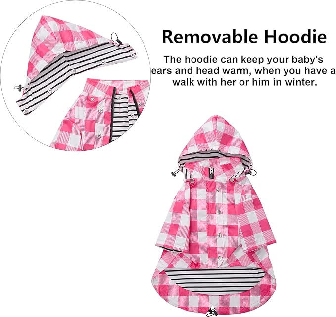 Dog rain Coat Waterproof Raincoat Puppy Jacket with Legs Buttons Zipper Hood Drawstring Fit for Yorkie Terrier Schnauzer Poodle Border Collie Labrador Golden Retriever 8lbs to 80lbs Pink XXL