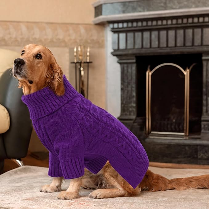 ASENKU Knitted Dog Sweater, Pullover Big Thermal Dog Winter Sweater, Turtleneck Doggy Sweaters for Large Medium Dogs Boy Girl,Warm Pet Sweatshirt for Maltese,Mini Dachshund,M