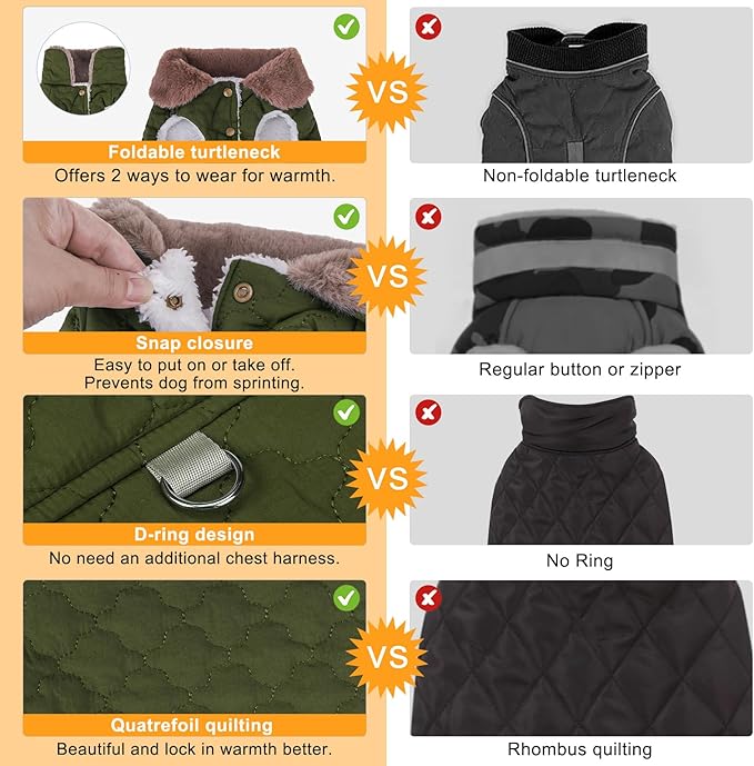 BEAUTYZOO Winter Dog Coat with Harness Built in, Warm Dog Puffer Jacket Vest Padded Fleece Cold Weather Coats Windproof Waterproof Snow Jackets Clothes for Small Medium Puppy, Green S