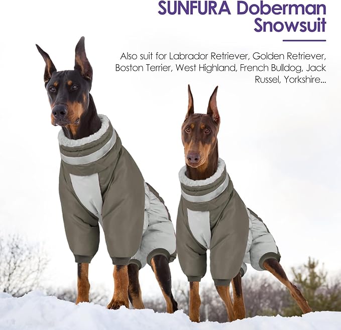 SUNFURA Full Body Dog Coat - Warm Fleece Jacket for Small Dogs, Turtleneck Winter Coats with Harness, Reflective Dog Snowsuit Windproof Puffer Jackets with Legs for Chihuahua, Yorkie, Army Green XS
