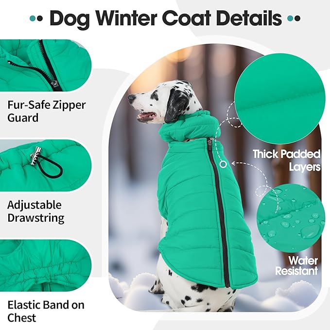 Dog Puffer Vest for Large Dogs, Dog Winter Coats with Back Zipper, Outdoor Warm Dogs Snow Jacket Camping Jacket with Detachable Neck,Doberman, Great Dane, Green 3XL