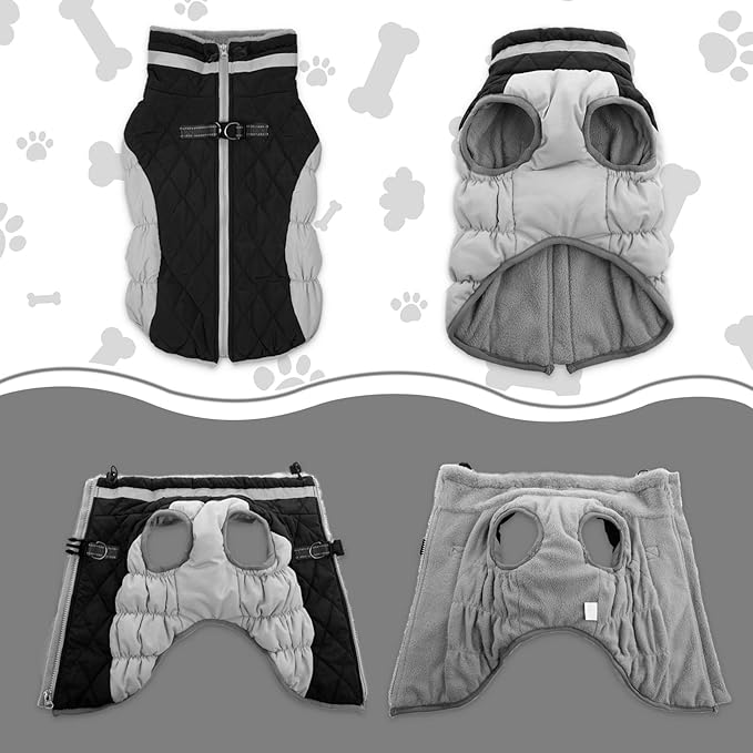 Lelepet Dog Coat Warm Dog Winter Coat Waterproof Dogs Jacket with Harness Built in Reflective Pet Fleece Vest Zip-Up Cold Weather Coats for Small Dogs Turtleneck & Windproof Coats Yorkie Black S