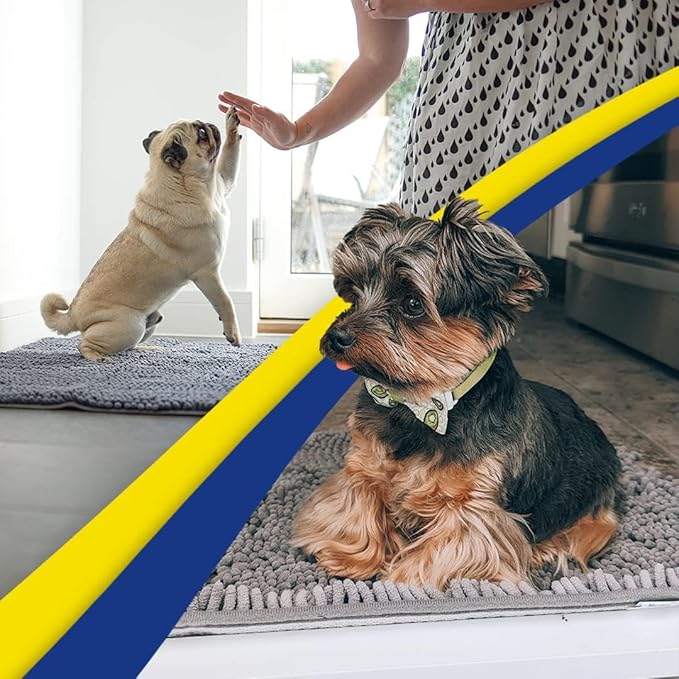 Muddy Mat® AS-SEEN-ON-TV Highly Absorbent Microfiber Door Mat and Pet Rug, Non Slip Thick Washable Area and Bath Mat Soft Chenille for Kitchen Bathroom Bedroom Indoor and Outdoor - Grey 5ft x 7ft