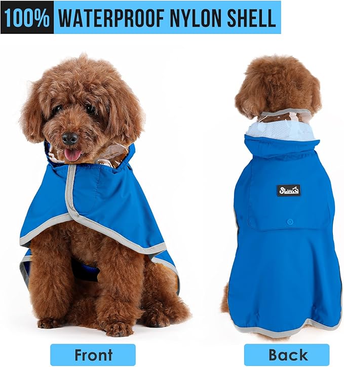 Lukovee Dog Raincoat, Adjustable Dog Rain Jacket with Clear Hooded Double Layer for Large Medium Small Dogs Puppies, Waterproof Rain Coat Poncho with Reflective Storage Pocket & Rim (Blue, XXL)