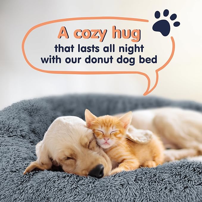 Donut Dog Bed - Premium Comfort for Anxiety Relief - Fluffy & Calming Design with Ultra-Plush Support | Cozy Round Dog Bed with Super Soft Circle Style (Size L Dark Grey)