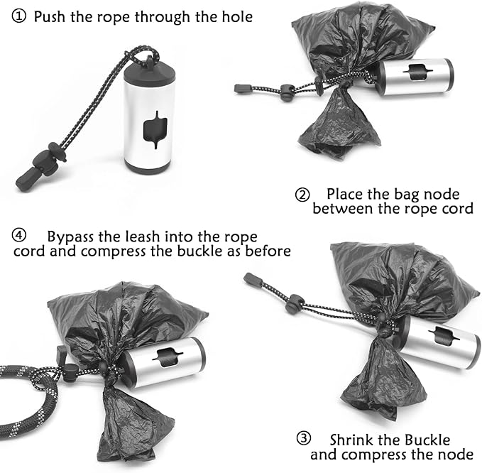 Metal Dog Poop Bag Holder Aluminum Dispenser for Leashes, Hiking & Travel, Lightweight Scratch-Resistant with 3 Attachments and 195 Bags (Silver, 2 Holder 30 Bags)