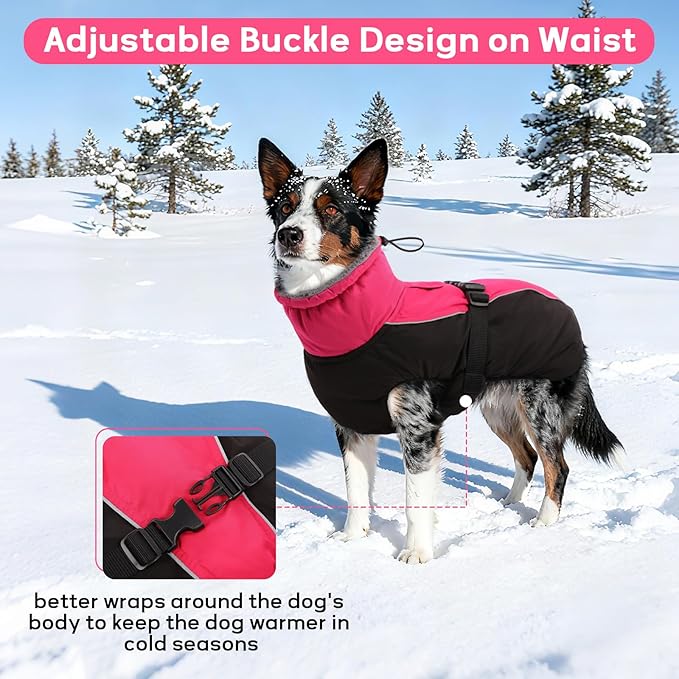 IDOMIK Dog Winter Coat, Reflective Waterproof Dog Jacket for Cold Weather, Warm Pet Coats for Small Medium Large Dogs, High Collar Doggy Fleece Snow Jacket, Winter Vest with Adjustable Buckle,XL