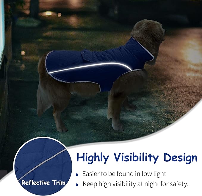 Malier Dog Winter Coat, Windproof Dog Cold Weather Coats with Real Pocket, Winter Extra Warm Pet Coat Fleece Jacket Reflective Clothes for Small Medium Large Dogs and Puppy (Blue, Medium)