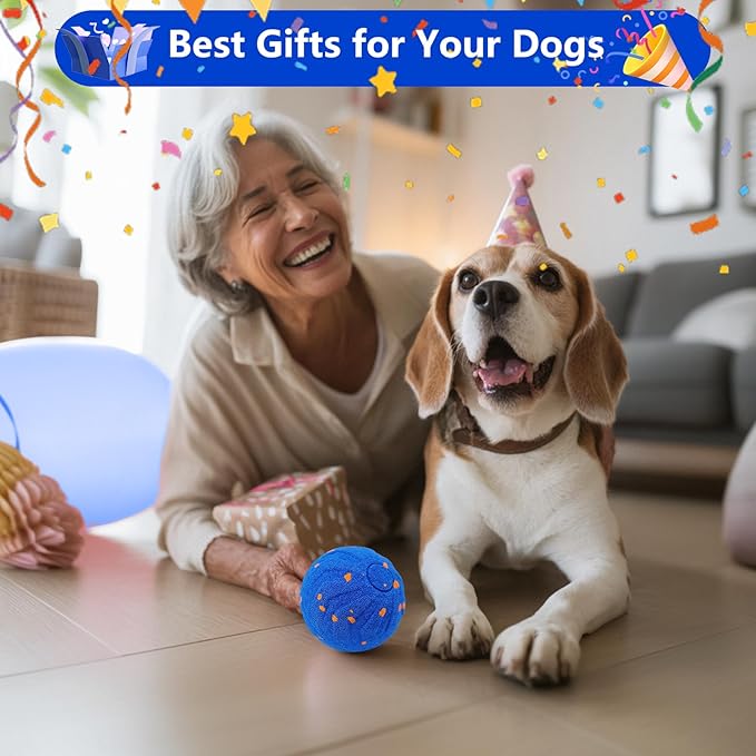Interactive Dog Ball, Automatic Moving Interactive Dog Toys, Wicked Balls, E-TPU Vibrating Dogs Ball for Medium and Large Dogs, IP54 Waterproof, USB Rechargeable (Blue)