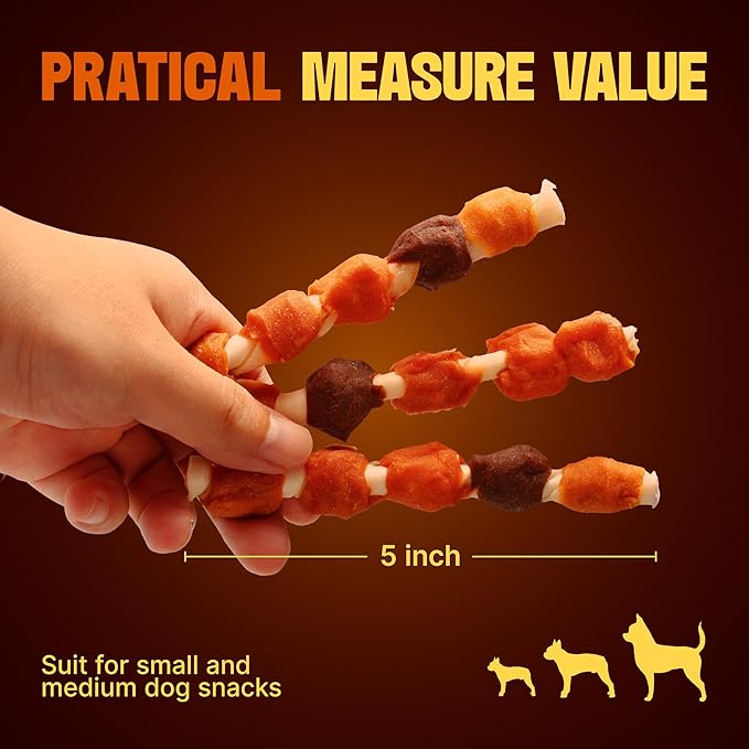 M-PETS Dog Treats, 5 Flavor Dogs Kabob Snacks Long Lasting Chews, Made with Real Chicken and Duck Jerky Meat 18pcs Rawhide Sticks