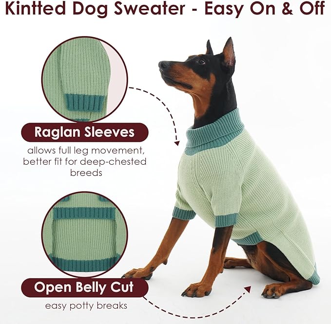 XXL Dog Sweater, Warm Winter Sweaters with Leash Hole for Big Dogs Girl Boy, Pet Halloween Christmas Sweater, Fleece Doggy Holiday Costumes for Pitbulls, Boxer, Labrador, Green 2XL
