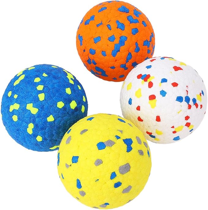 VINGVO Large Dog Balls Tennis Ball Toys 4 PCS Dogs Toys for Aggressive Chewers, 3" Teething Chew Toys Water Floating Ball Toy Bouncy Fetch Balls for Large Medium Small Dog and Puppies (4 Round)