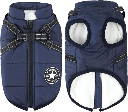 Aiboria Dog Jackets for Winter Windproof Waterproof 2 in 1 Outfit Cold Weather Coat Dog Vest Harness Puppy Winter Warm Jacket Blue XL