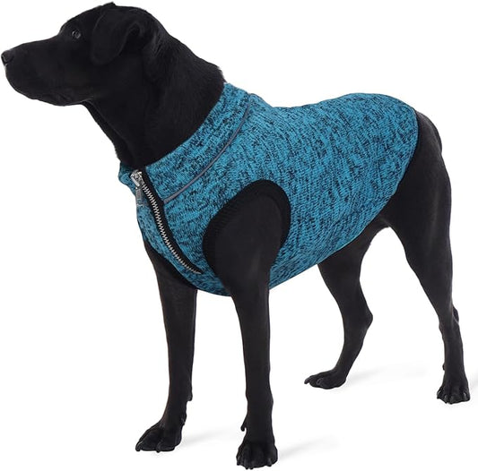 ROZKITCH Dog Sweater for Extra Large Giant Breeds, Knit Fabric & Fleece Vest for Winter Fall Outdoor Hiking Walking Playing Indoor Sleeping Half Zipper Closure, Reflective All Seasons Blue 4XL