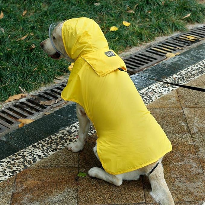 Pet Raincoat Packable Hooded Dog Rain Jacket Reflective Strips Lightweight Adjustable Poncho for Small Medium Large Dogs Yellow XXXL