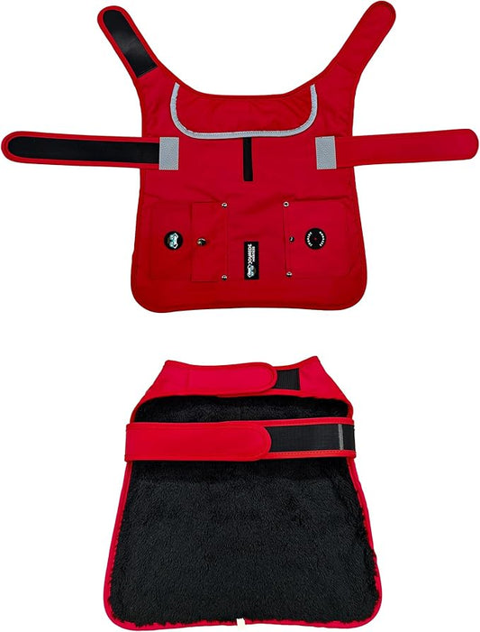 Joyride Harness FrostFlex Dog Winter Jacket - Fleece Lined & Water-Resistant - Snowsuit with Pockets for Treats & Poop Bags - Durable Cold Weather Dog Coat - Red Rush-XXL