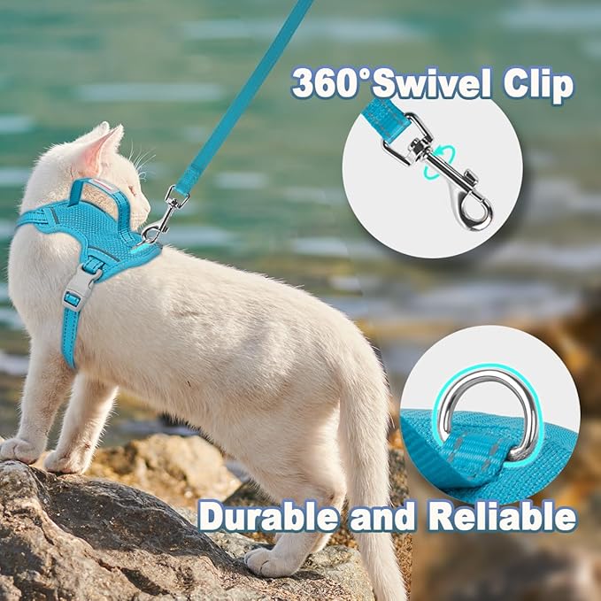 Cat Harness and Leash Set Escape Proof for Kitten Walking, Soft Adjustable Top Handle Vest Harnesses for Cats, Easy Control Breathable Reflective Small Medium Large, Blue,S