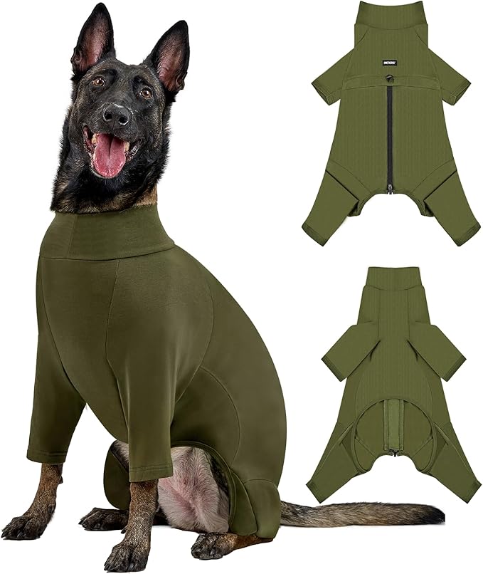 OneTigris Dog Pajamas - Breathable Modal Stretch Dog Clothes, Four-Legged Cold Weather Clothes, Shedding Suit Onesie with Back Locking Zipper and Adjustable Chest Drawcord