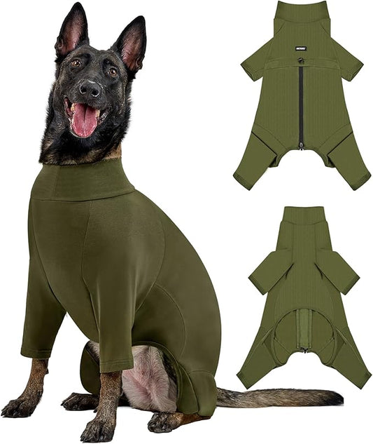 OneTigris Dog Pajamas - Breathable Modal Stretch Dog Clothes, Four-Legged Cold Weather Clothes, Shedding Suit Onesie with Back Locking Zipper and Adjustable Chest Drawcord