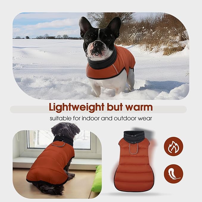 IDOMIK Dog Winter Coat, Warm Waterproof Dog Puffer Jacket with Harness Hole, Adjustable Reflective Snow Jacket Vest with Turtleneck, Pet Cold Weather Coats for Medium Dogs,Caramel,M